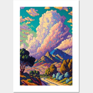 Pastel Colored Mountain and Sky Landscapes Posters and Art